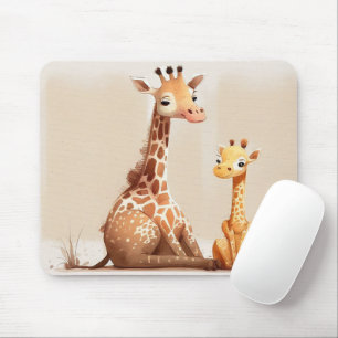 Mor Giraffe med Baby vattenfärg Musmatta