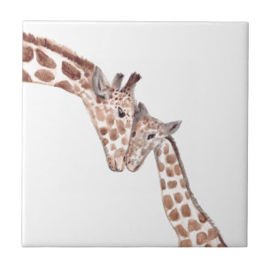 Mor giraffe med baby vattenfärgsdjur söta kakelplatta