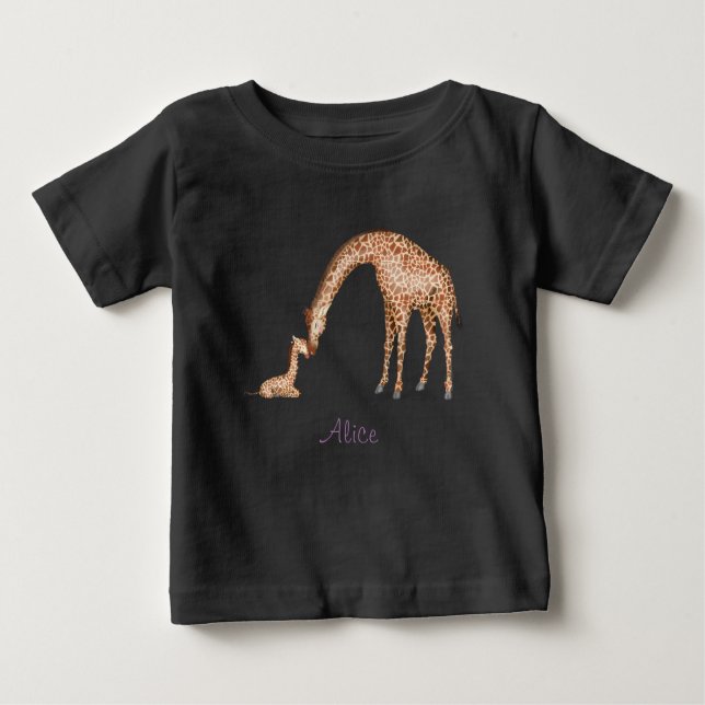 Mor giraffe och kalv baby T-shirt (färg) (Framsida)