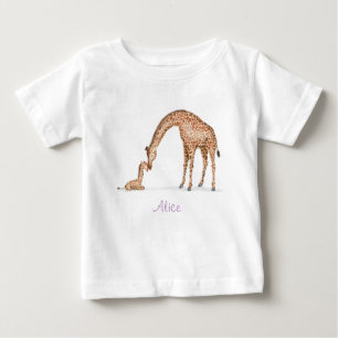 Mor giraffe och kalv baby T-shirt (vit)