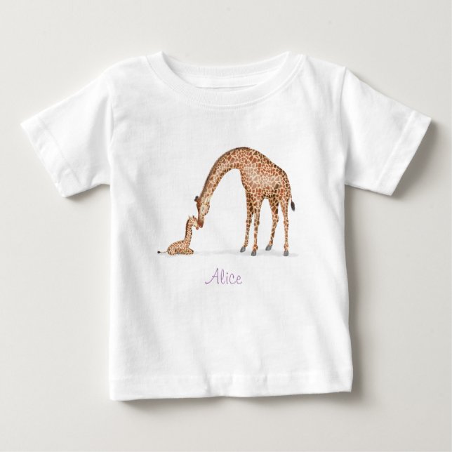Mor giraffe och kalv baby T-shirt (vit) (Framsida)