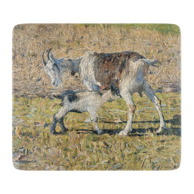 Mor Goat med sin Young Kid (av Segantini) (Framsidan)