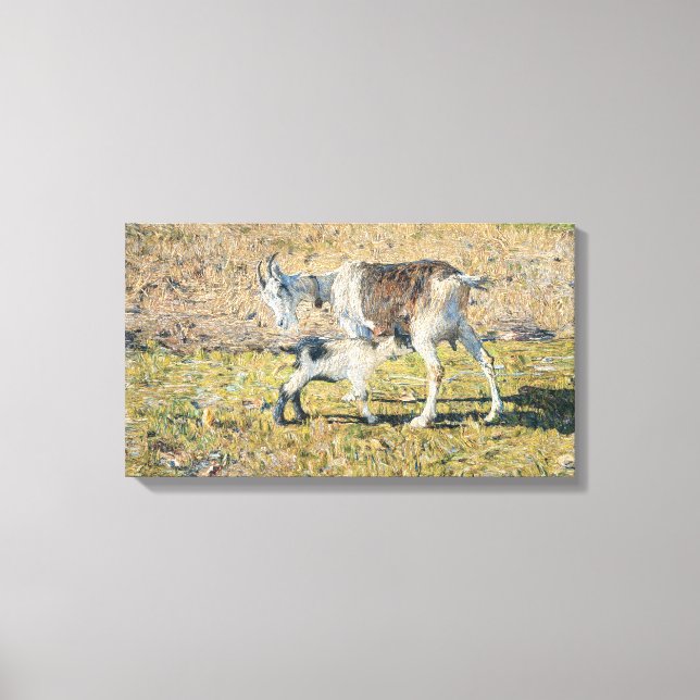 Mor Goat med sin Young Kid (av Segantini) Canvastryck (Framsida)