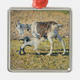 Mor Goat med sin Young Kid (av Segantini) Julgransprydnad Metall