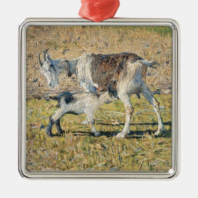 Mor Goat med sin Young Kid (av Segantini) Julgransprydnad Metall (Framsidan)