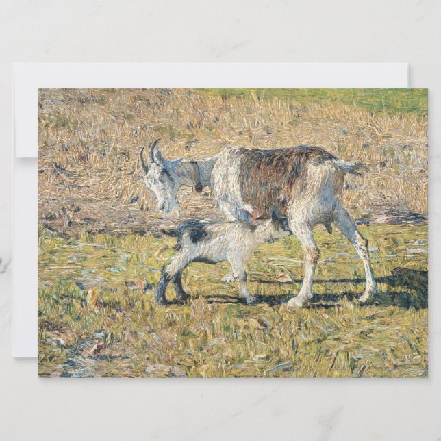 Mor Goat med sin Young Kid (av Segantini) Kort (Framsida)
