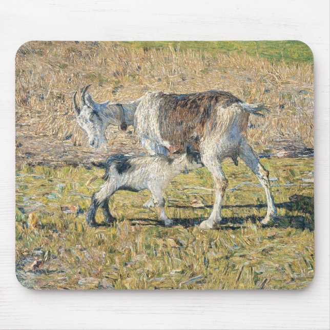 Mor Goat med sin Young Kid (av Segantini) Musmatta (Framsidan)