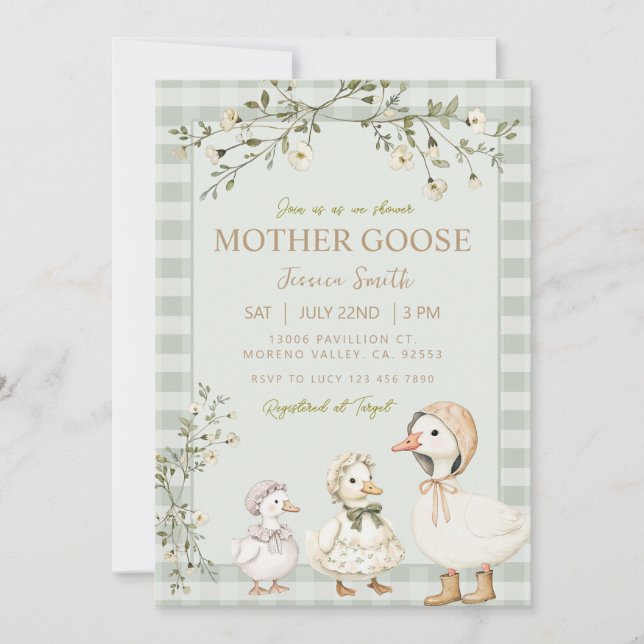 Mor Goose and Gosling Baby Shower Inbjudningar (Framsida)