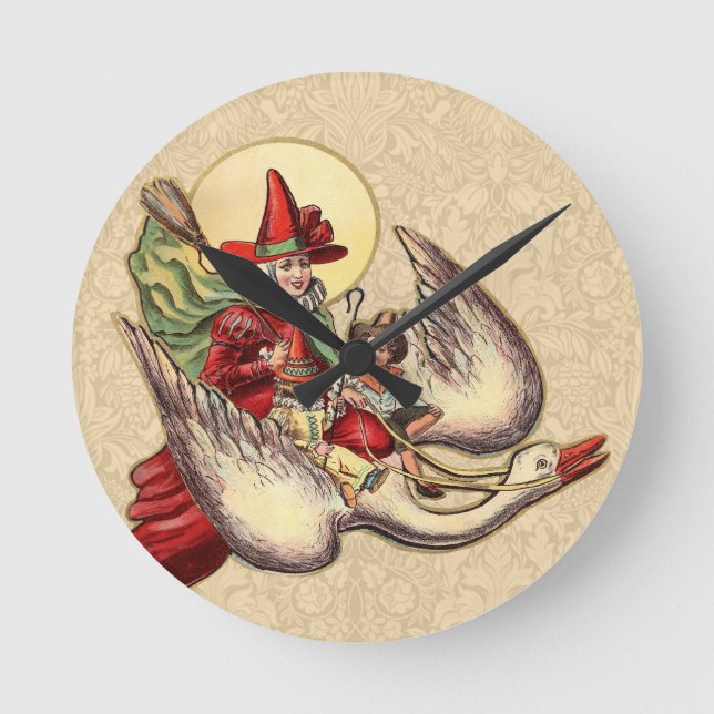 Mor Goose Child Antique Illustration Rund Klocka (Framsida)