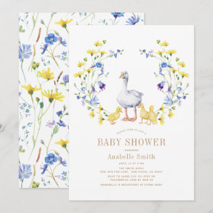 Mor Goose Nursery Rhyme Blommigt Girl Baby Shower Inbjudningar