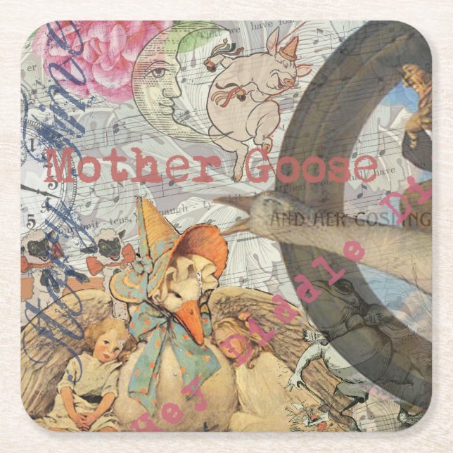 Mor Goose Nursery Rhyme Fairy Tale Underlägg Papper Kvadrat (Framsidan)