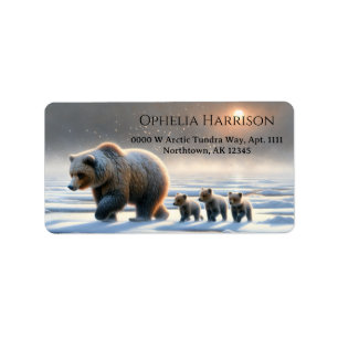 Mor Grizzly Björn Ungar Fryst Arktisk Tundra Adressetikett