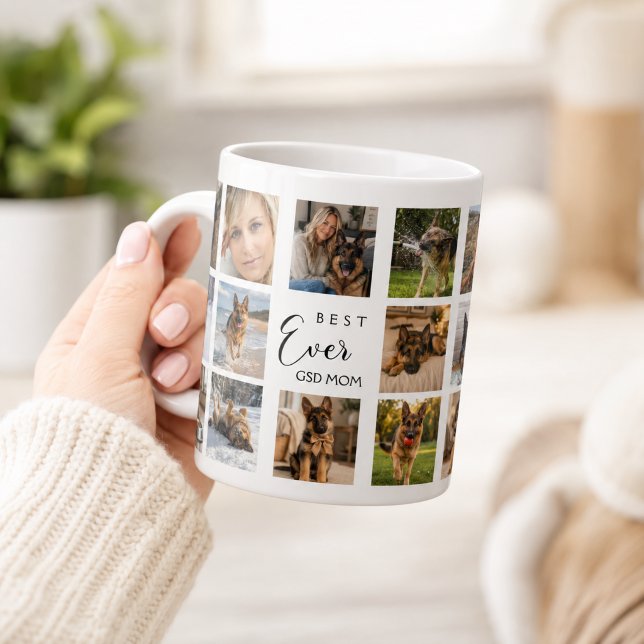 Mor GSD hund mamma fotokollage vit svart Kaffemugg (Skapare uppladdad)