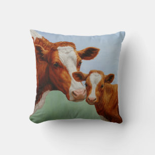Mor Guernsey Cow och Cute Calf Kudde