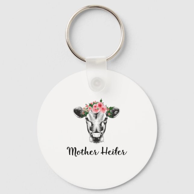 Mor Heifer Cute Perfekt-gåva till Mor Nyckelring (Framsida)