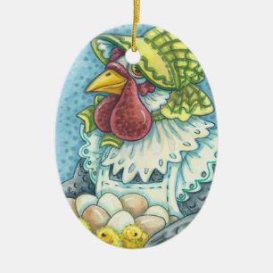 Mor Hen, CHICKEN FARM HELGDAG ORNAMENT Oval