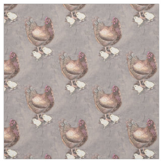 Mor Hen och Chick Vattenfärg Tyg