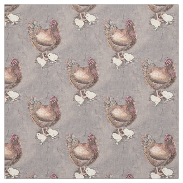 Mor Hen och Chick Vattenfärg Tyg (Provkarta)