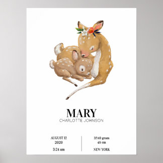 Mor Hjort Hugs Hennes Baby Poster