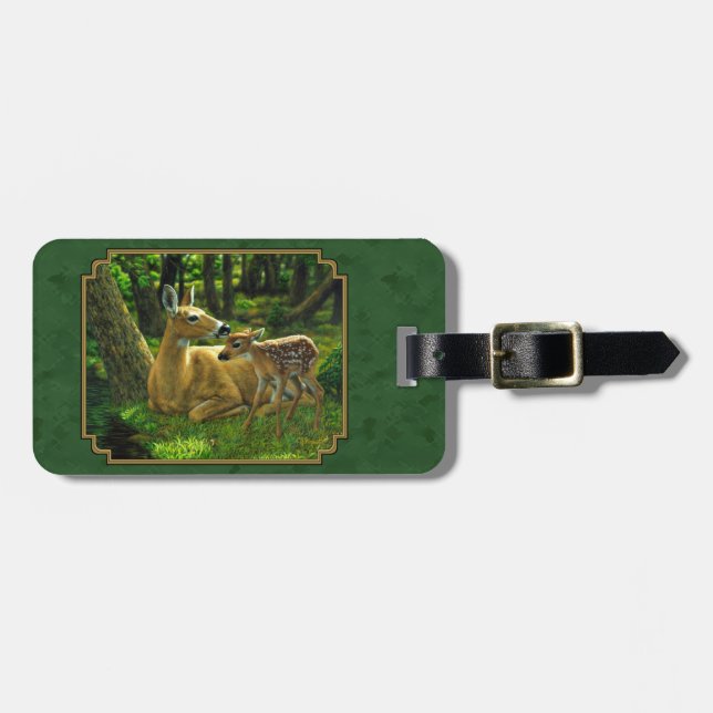 Mor Hjort och Fawn Forest Grönt Bagagebricka (Horisontell Framsida)