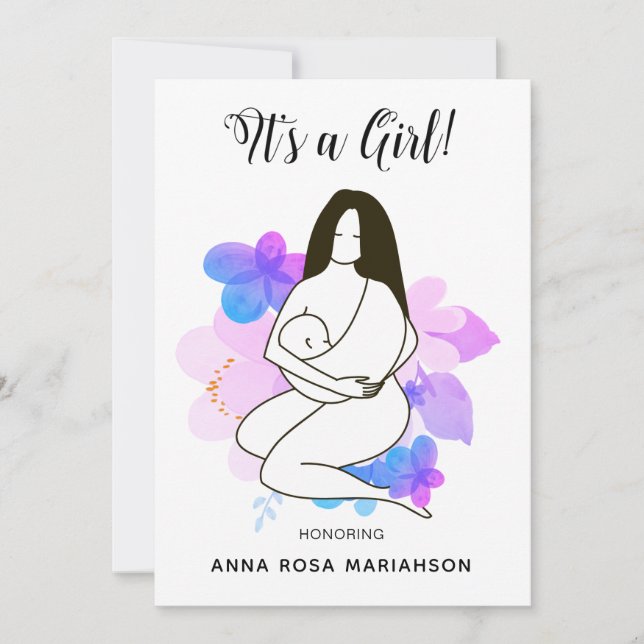*~* Mor Holding Baby Blommigt Baby Shower Girl Gir Inbjudningar (Framsida)