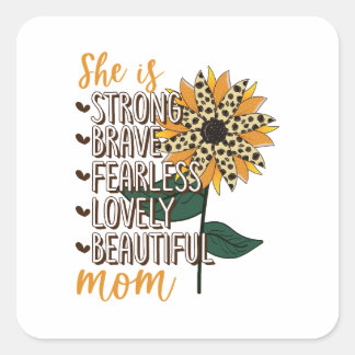 Mor hon är stark fyrkantigt klistermärke