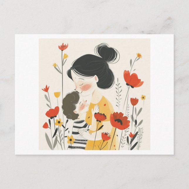 Mor Hugger hennes son Vykort (Framsida)