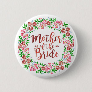 Mor i Bride Bröllop Blommigt Watercolor Rosa Knapp