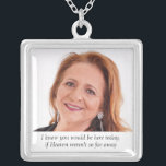 Mor i Bride in Heaven Photo Memorial Bröllop Silverpläterat Halsband<br><div class="desc">Bära det vackra Budens mamma-fotominneshäcket på bröllopsdagen för att känna kärlek du delade med henne och behålla henne nära på din speciella dag. Lägg till din egen speciella text,  eller,  använda,  ordalydelsen som visas "Jag vet att du skulle vara här i dag om himlen inte var så långt borta"</div>