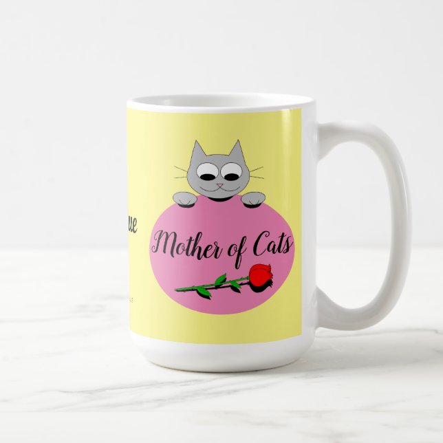 Mor i Cats Cute Grått Cat med Röd ros Kaffemugg (Höger)
