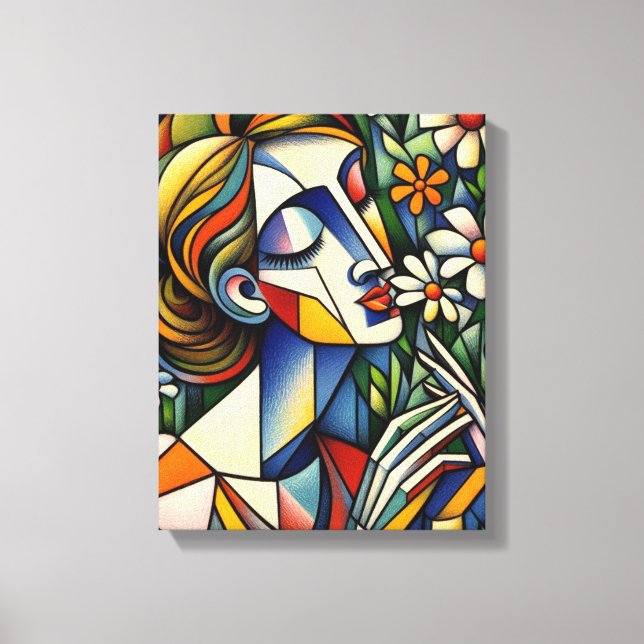 Mor i den blandade mediekonsten av vilda blommor canvastryck (Framsida)