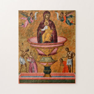 Mor i den Ge ortodoxa ikonen Vår Pussel