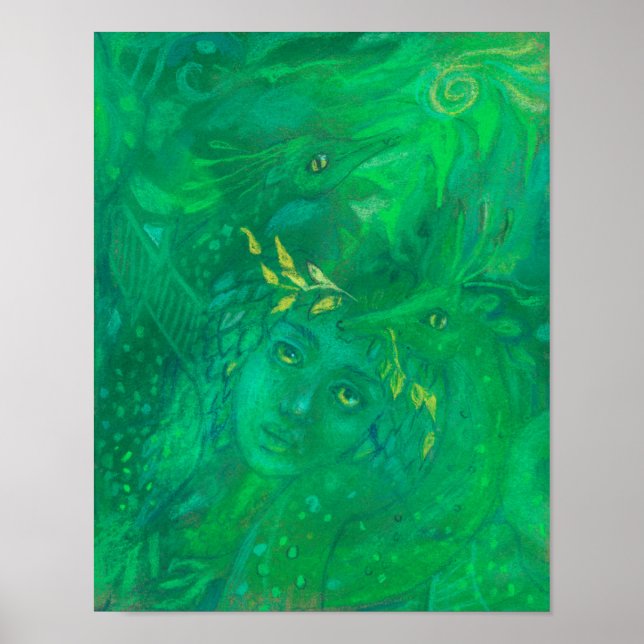 Mor i Dragons Goddes Fantasy Surreal Painting Poster (Framsidan)