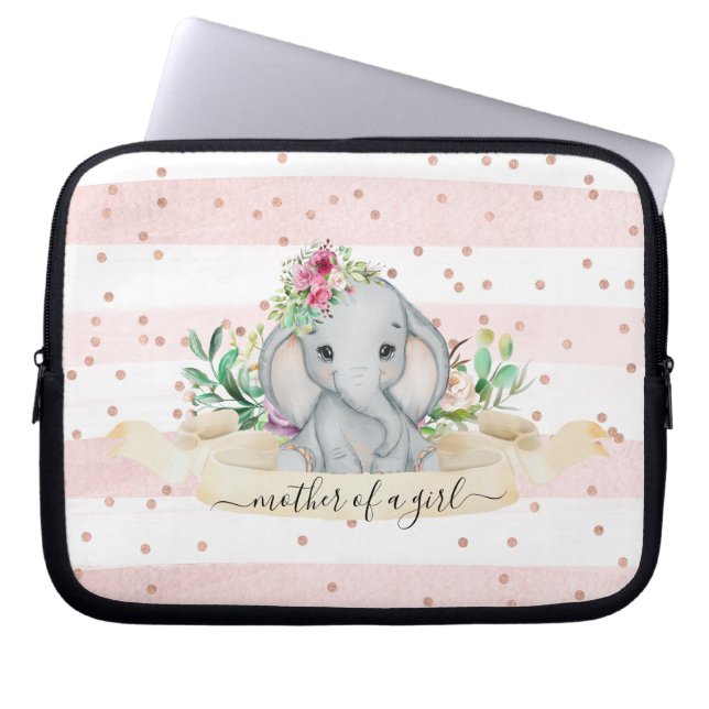 Mor i en flicka - Baby Elephant and Flowers  Laptop Fodral (Framsidan)