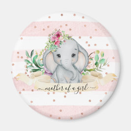 Mor i en flicka - Baby Elephant and Flowers Magnet