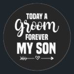 Mor i Groom Bröllop för min son Mor" Runt Klistermärke<br><div class="desc">Mor i Groom Bröllop för min son Mors dag</div>