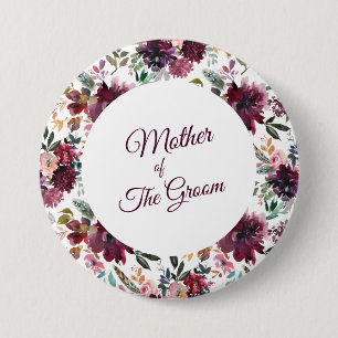 Mor i Groom Burgundy Garden Flower Mönster Knapp