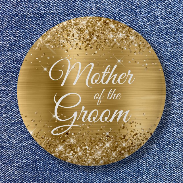 Mor i Groom Glittery Gold Foil Knapp (Mother of the Groom Glittery Gold Foil Button)