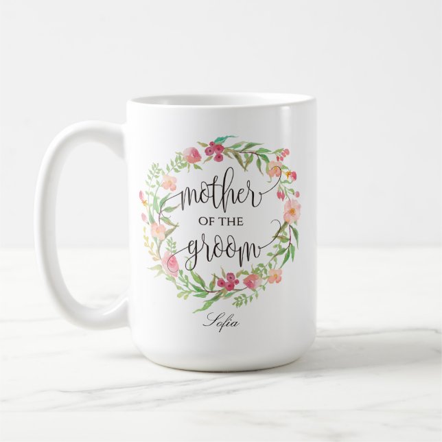 Mor i Groom, Kalligrafi, Blommigt Utandning 6 Kaffemugg (Vänster)