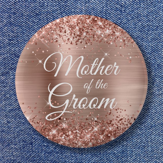 Mor i guldgruvan i Groom Glittery Ro Knapp (Mother of the Groom Glittery Rose Gold Foil Button)