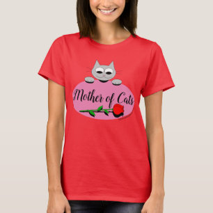 Mor i Katter med Röd ros Cat Lover T Shirt