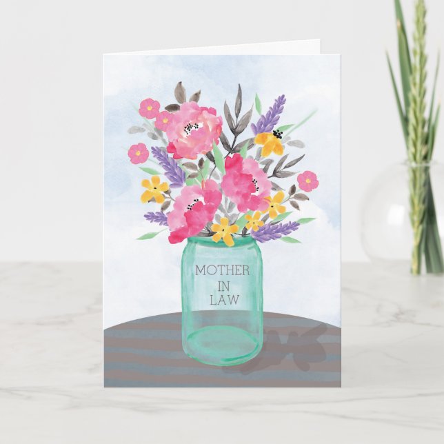 Mor-i-Law Mors dag Burk Vas med blommor Kort (Framsida)