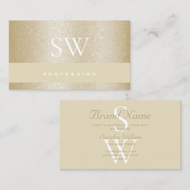 Mor i Pearl Pastel Beige Mönster med Initialer Visitkort (Fram/baksida)