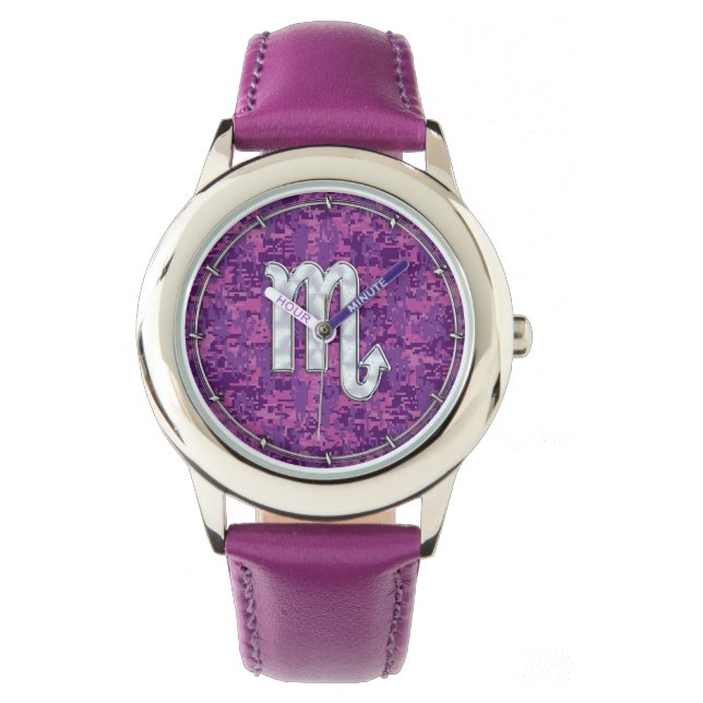 Mor i Pearl Scorpio Zodiac Rosa Digital Camo Armbandsur (Framsida)
