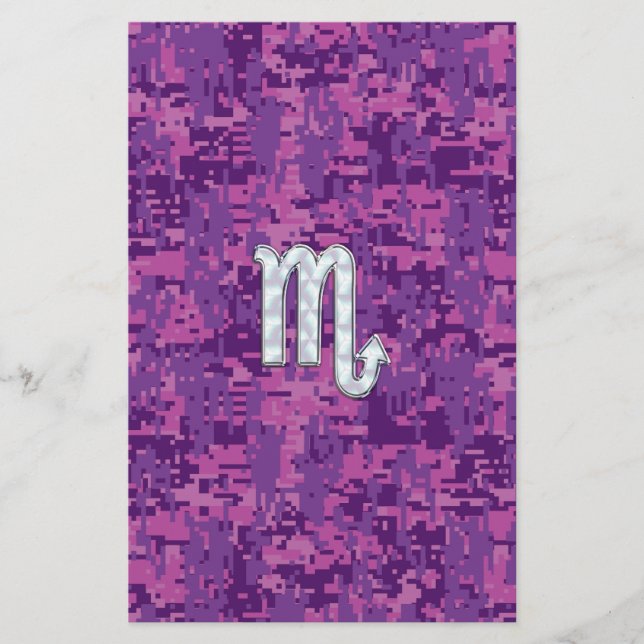 Mor i Pearl Scorpio Zodiac Rosa Digital Camo Brevpapper (Framsida)