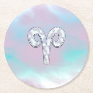 Mor i Pearl Stil Aries Zodiac Symbol Underlägg Papper Rund