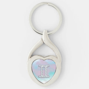 Mor i Pearl Stil Gemini Zodiac Symbol Twisted Heart Silverfärgad Nyckelring