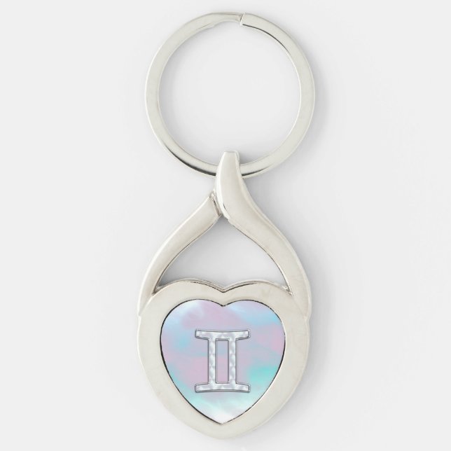 Mor i Pearl Stil Gemini Zodiac Symbol Twisted Heart Silverfärgad Nyckelring (Framsidan)