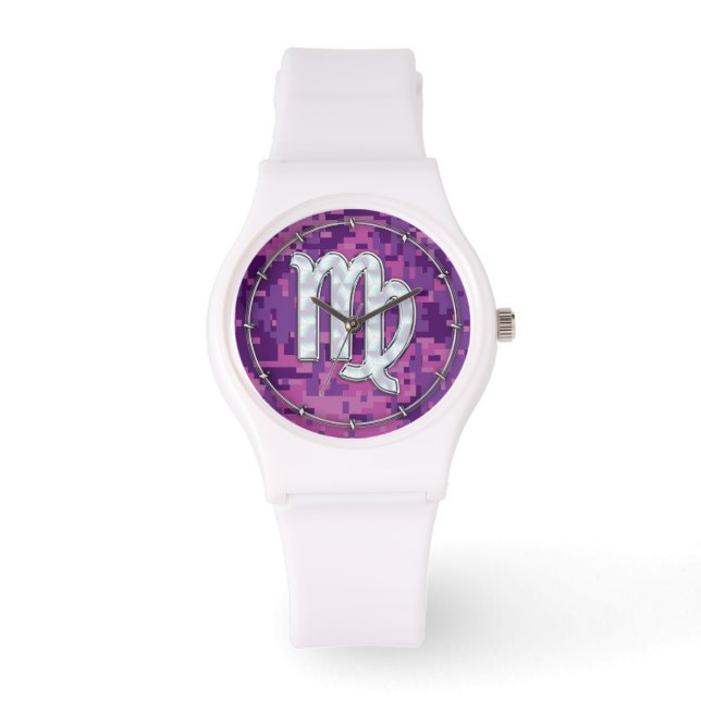 Mor i Pearl Våg Zodiac på Rosa Digital Camo Armbandsur (Framsida)