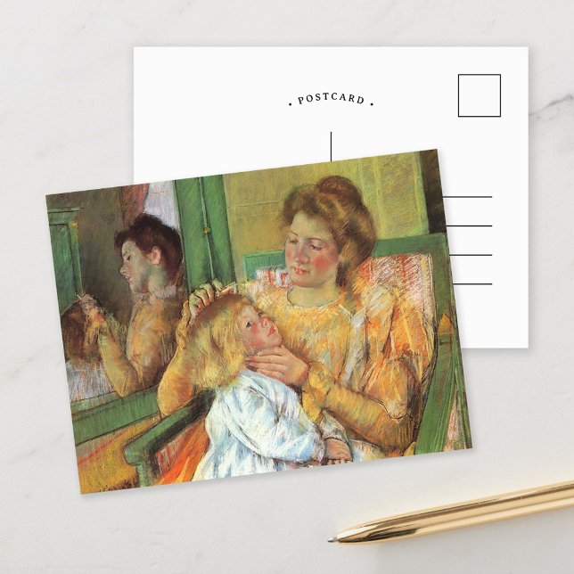 Mor kammar barns hår | Mary Cassatt Vykort (Skapare uppladdad)